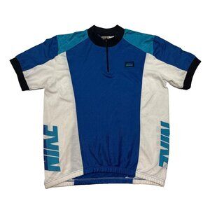 Vintage Nike Cycling Shirt Mens L Blue & Teal Jersey 1/4 Zip 90's Sportswear